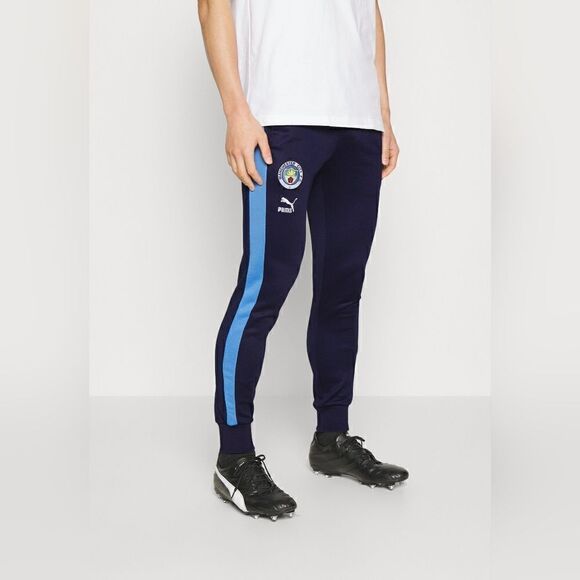 PUMA Manchester City Soccer Fleece Joggers Pants Men's S Navy Blue Halland T7 SE - Picture 4 of 14